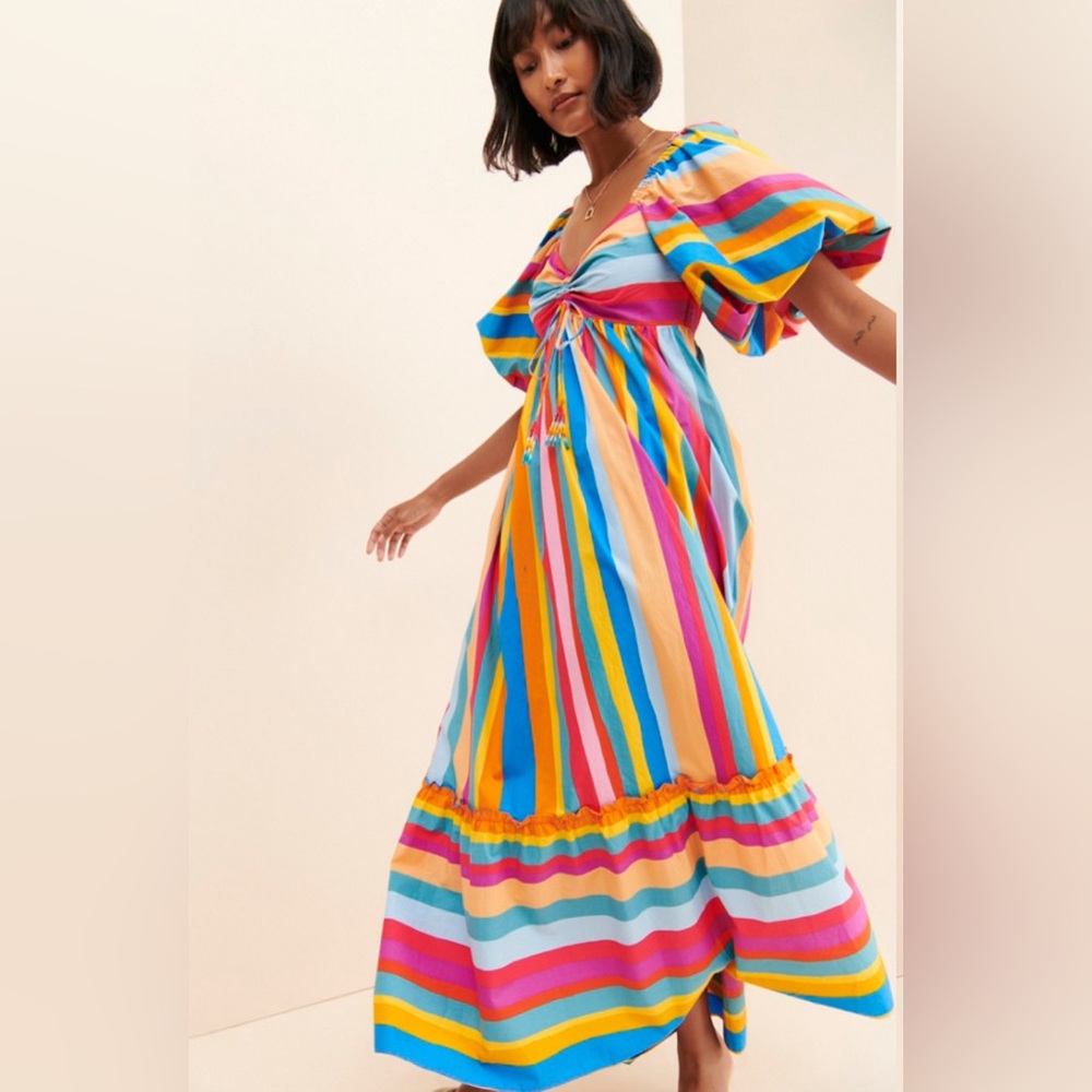 Anthropologie Farm Rio Striped Scarf Maxi Dress